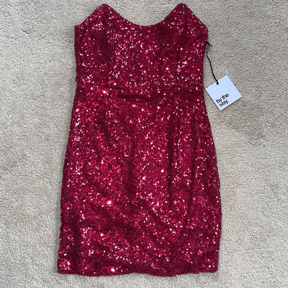by the way. Red Sequin Strapless Mini Dress